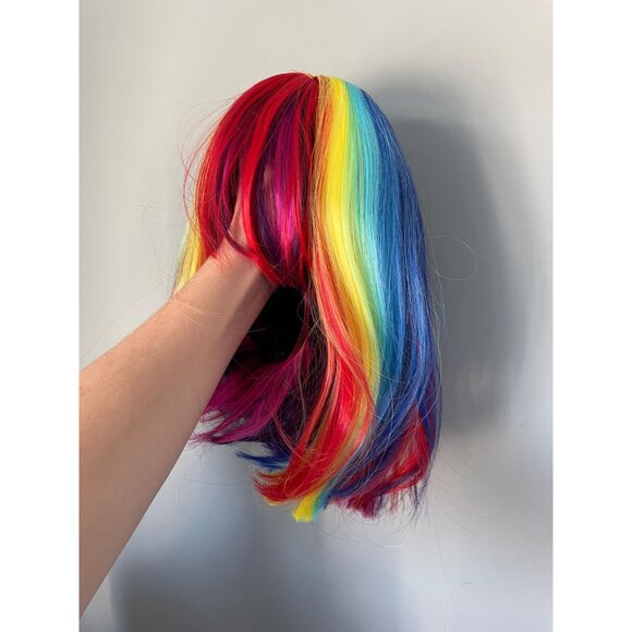 Rainbow Wig Short Wig Bright Colourful Clown Wig with Bangs 10 inch Bob Wig - Picture 6 of 9